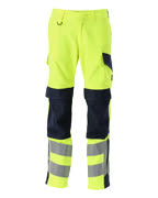 13879-216-17010 Trousers with kneepad pockets - hi-vis yellow/dark navy