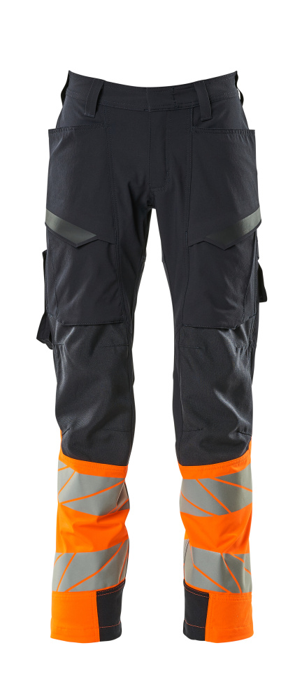 19379-510-01014 Trousers with thigh pockets - dark navy/hi-vis orange